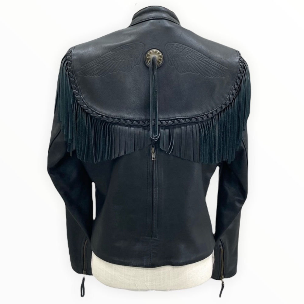 HARLEY-DAVIDSON Willie G Genuine Leather Women’s Black Fringe Jacket Sz Medium - Picture 9 of 16